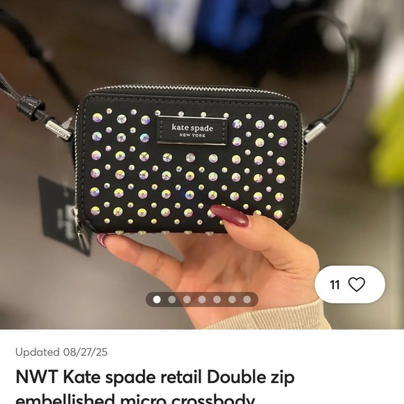 EUC, LIKE NEW!! REDUCED:Kate Spade Leather Black Embellished Micro Crossbody! - Picture 5 of 9